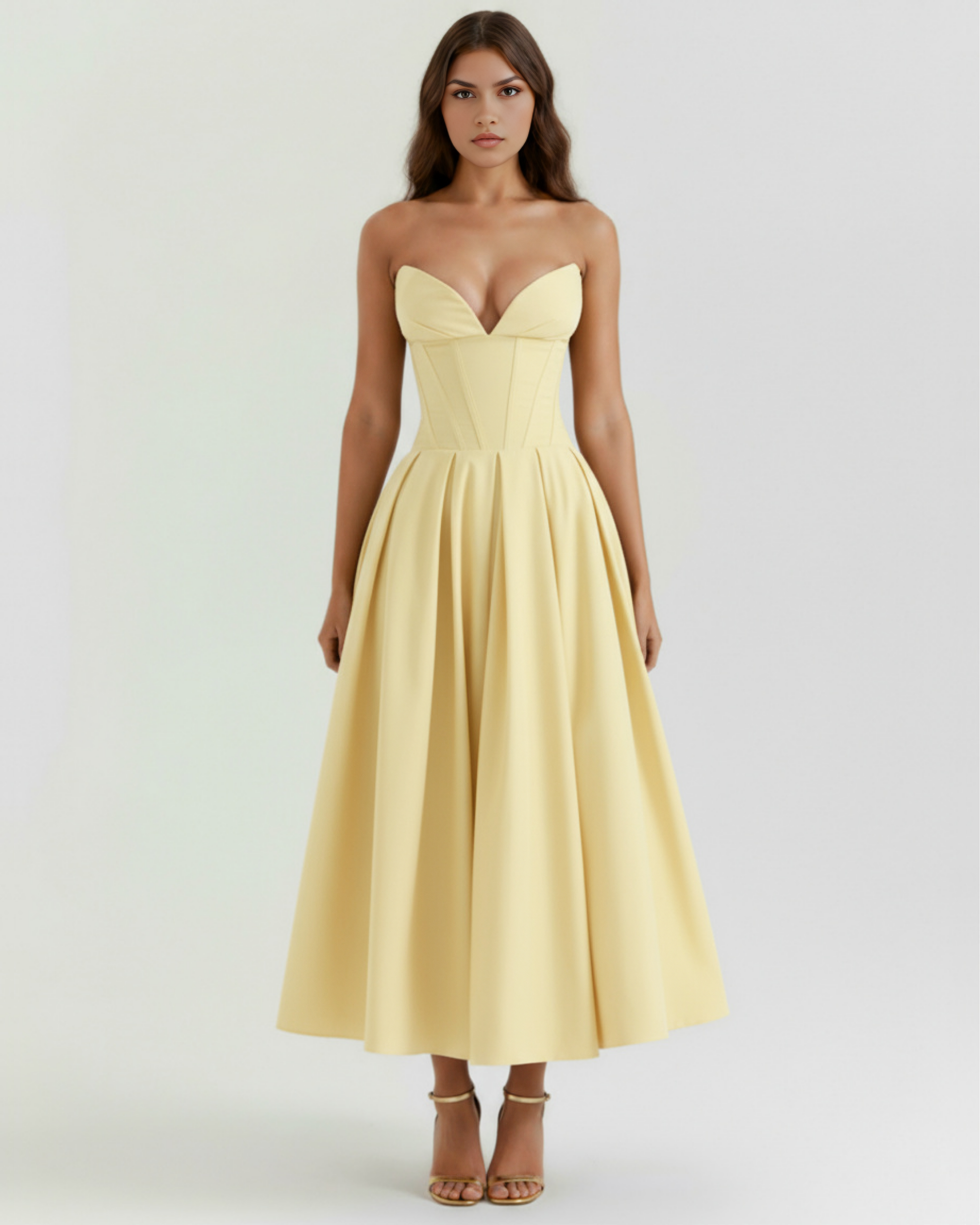 Vestido midi palabra de honor con falda amplia