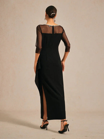 Elegant Beaded Illusion Neckline Formal Dress
