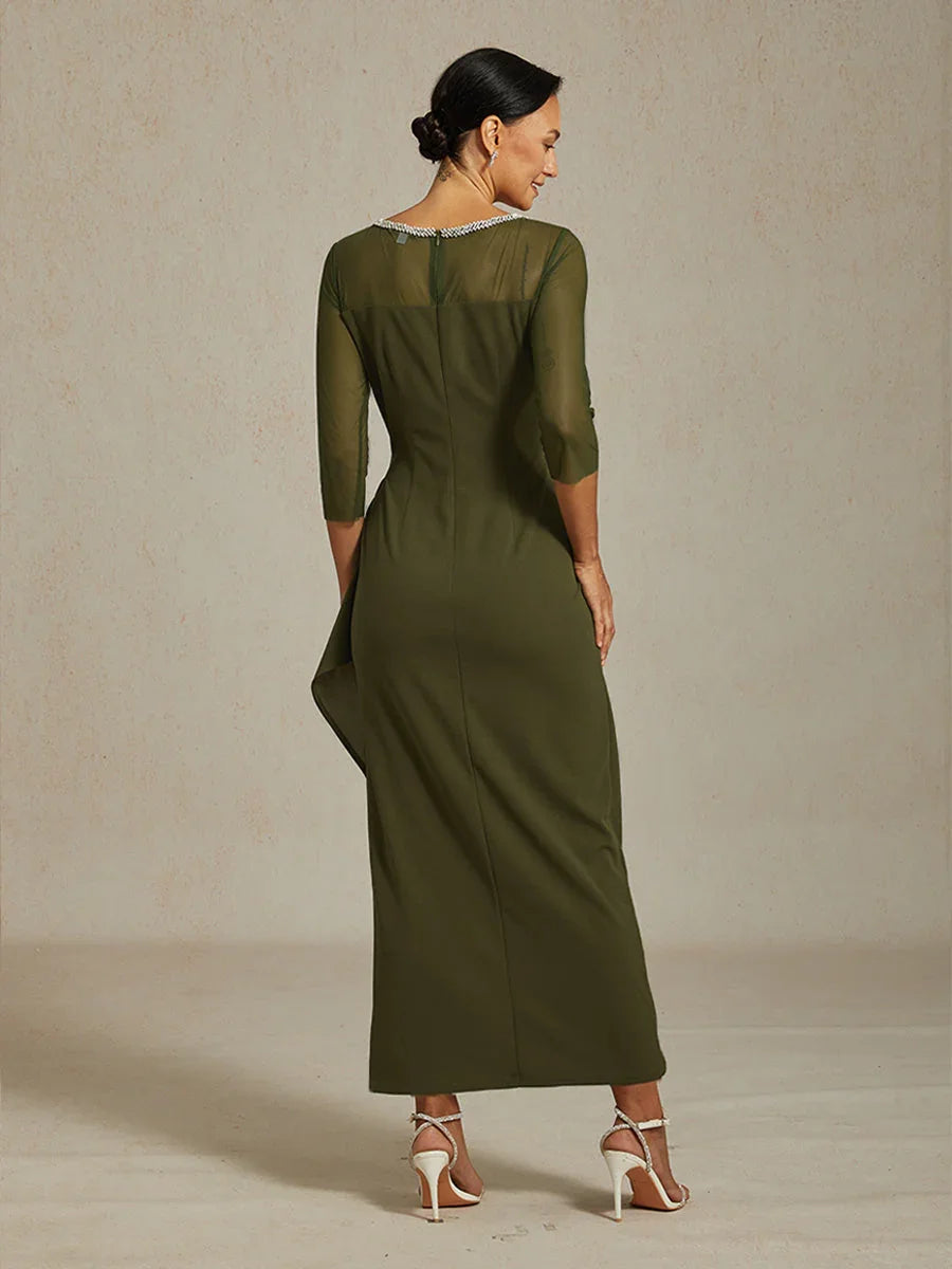 Elegant Beaded Illusion Neckline Formal Dress