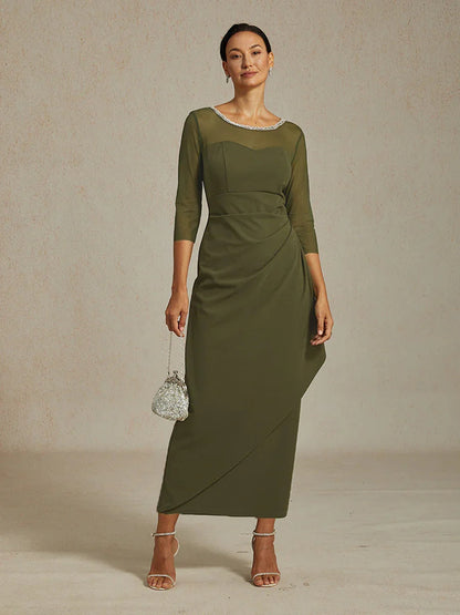 Elegant Beaded Illusion Neckline Formal Dress