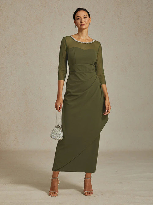 Elegant Beaded Illusion Neckline Formal Dress