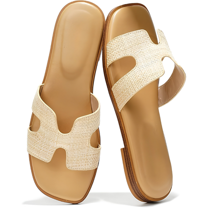 Tessa Raffia Slide Sandals – Pure Memory Foam Comfort, All Day